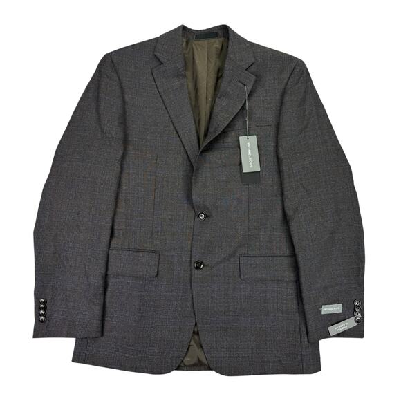Michael Kors Mens Classic Fit Stretch Wool Blend Suit Jacket Brown Blue 38R